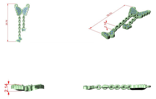 Diamond Butterfly Tassel Pendant CAD File – 3D Printing Ready | 3DM & STL Download