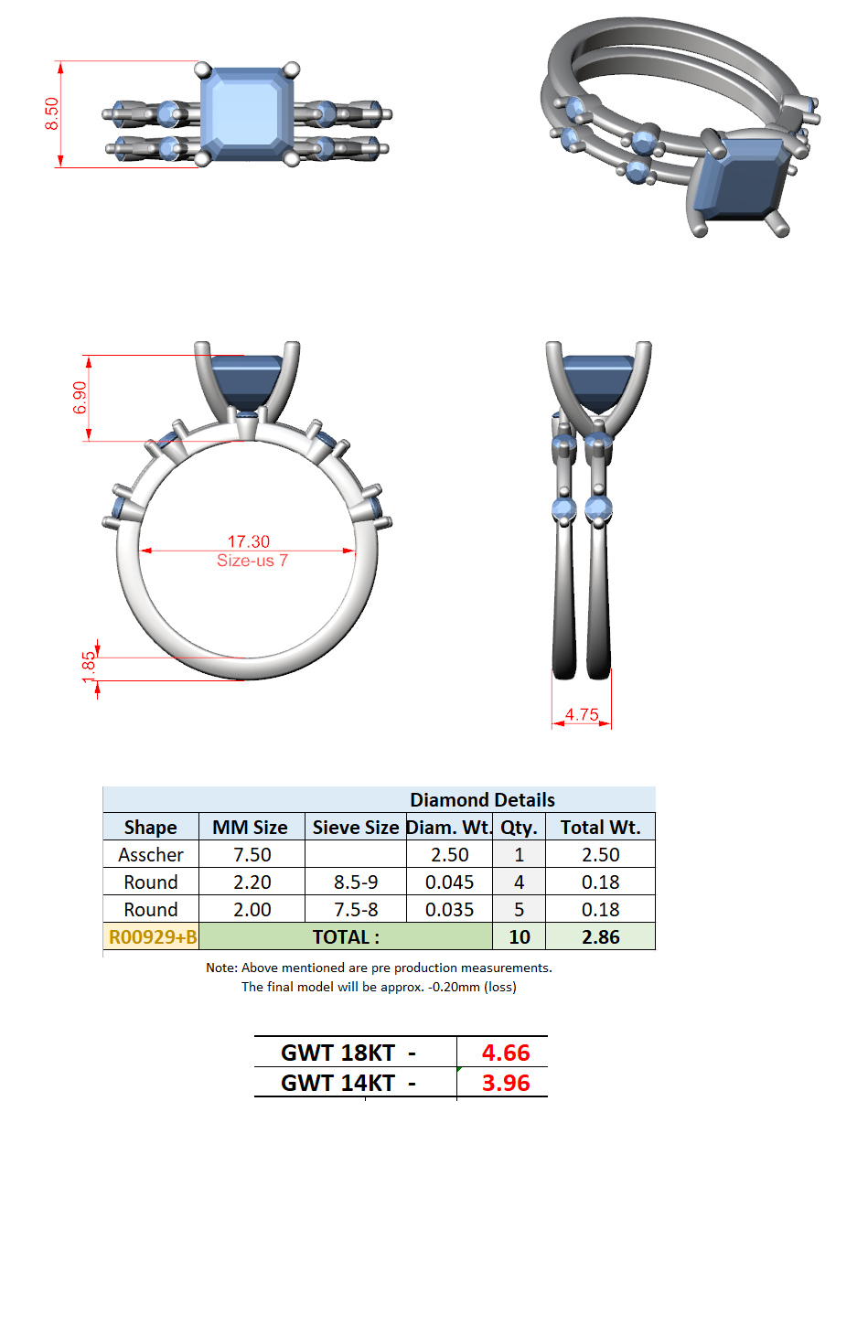Asscher Cut Stackable Ring CAD Files – 3DM & STL Download