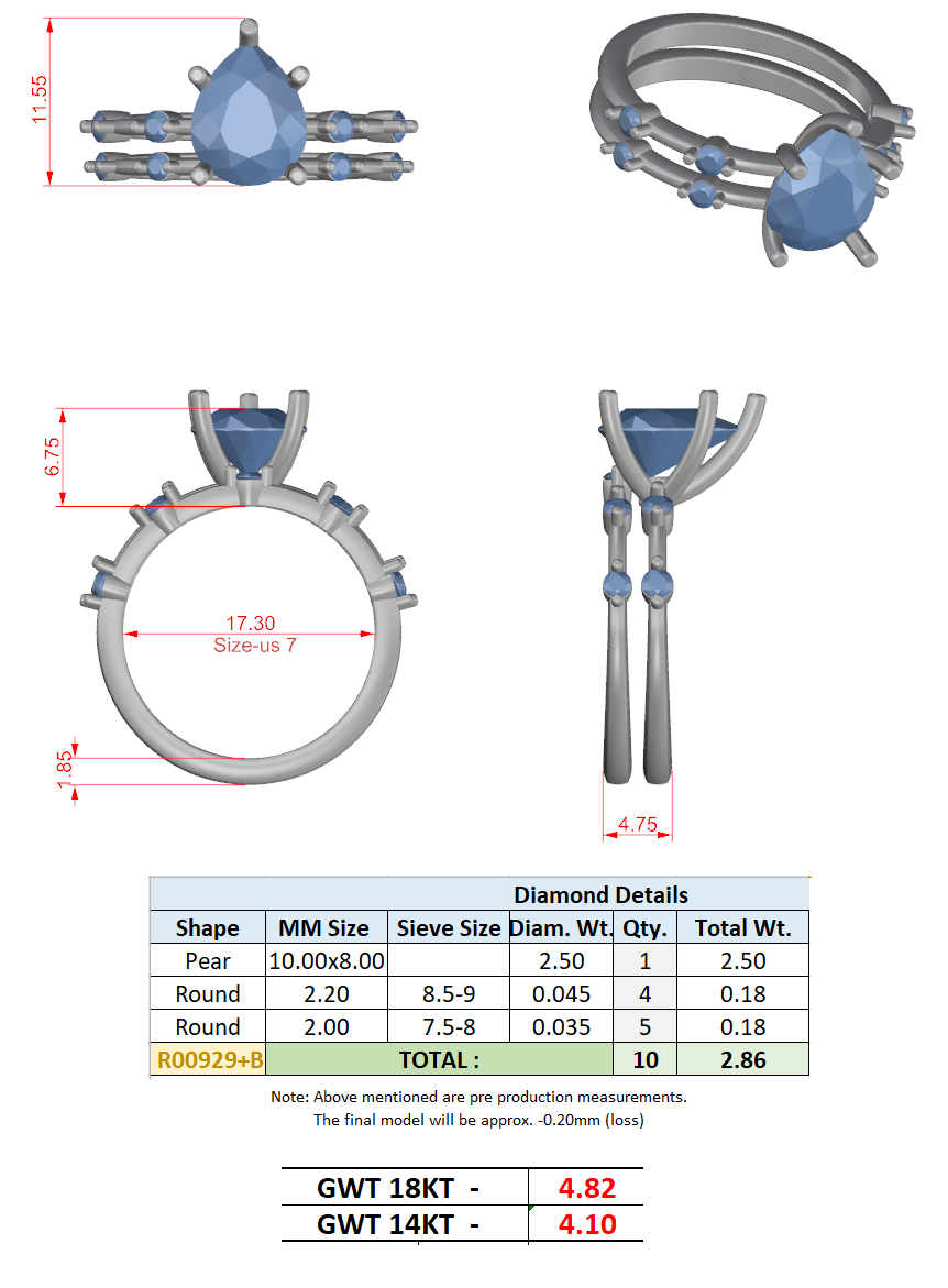 Pear Cut Stackable Ring CAD Files – 3DM & STL Download