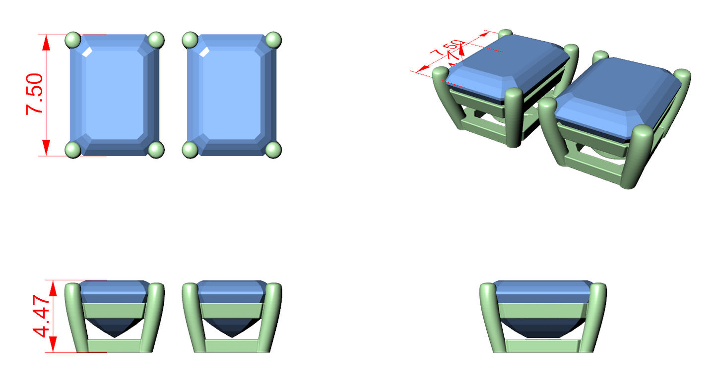 Solitaire Diamond Stud Earrings CAD Files – 6 Shape Collection | 3DM & STL Download