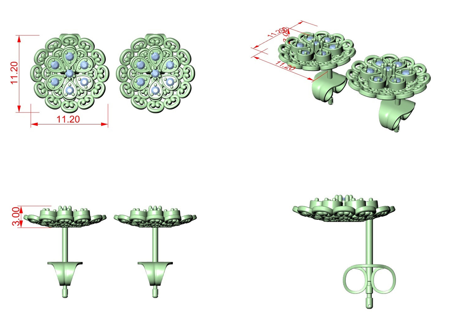 Diamond Stud Earrings CAD Files – 19 Models  Mega Collection | 3DM & STL Download