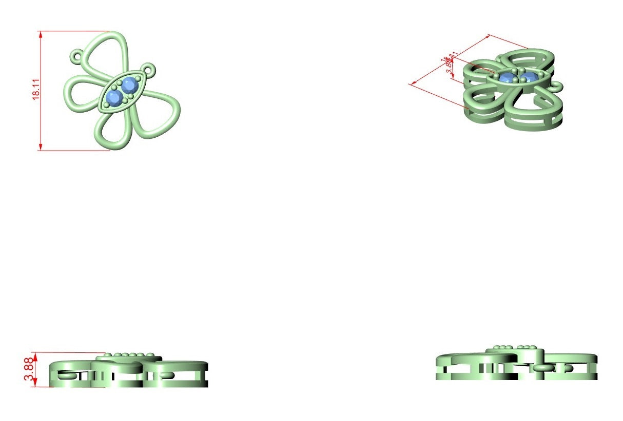 Diamond Butterfly Pendant CAD File – 3D Printing Ready | 3DM & STL Download