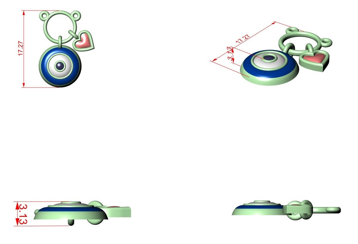 Circle Heart Charm Pendant CAD File – 3D Printing Ready | 3DM & STL Download