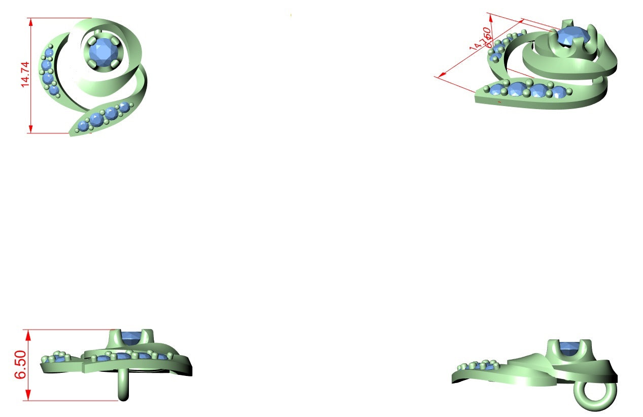 Diamond Swirl Pendant CAD File – 3D Printing Ready | 3DM & STL Download