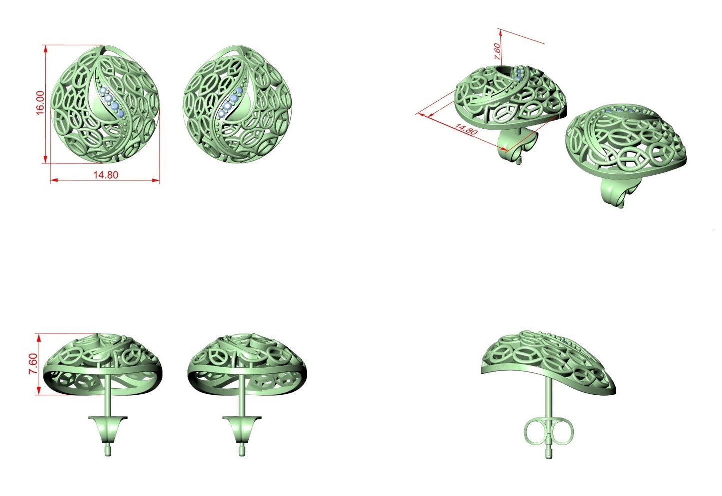 Diamond Stud Earrings CAD Files – 19 Models  Mega Collection | 3DM & STL Download