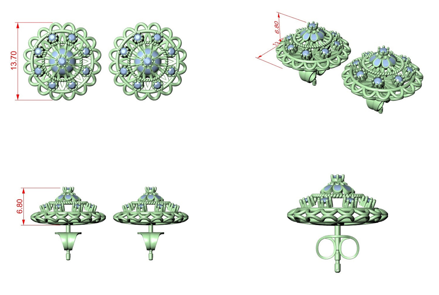 Diamond Stud Earrings CAD Files – 19 Models  Mega Collection | 3DM & STL Download