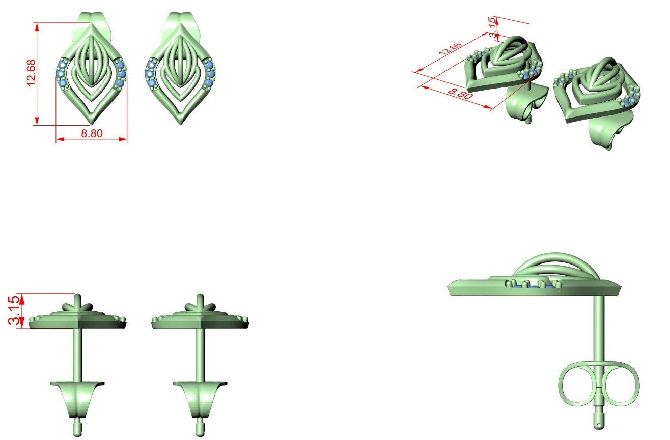 Diamond Stud Earrings CAD Files – 19 Models  Mega Collection | 3DM & STL Download