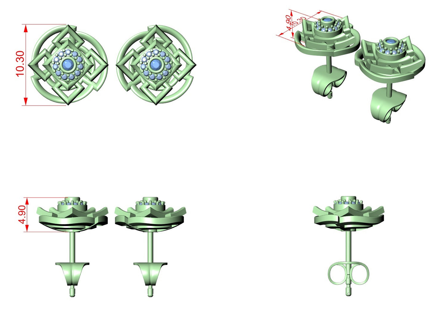 Diamond Stud Earrings CAD Files – 19 Models  Mega Collection | 3DM & STL Download