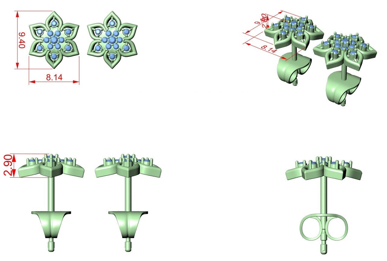 Diamond Stud Earrings CAD Files – 19 Models  Mega Collection | 3DM & STL Download