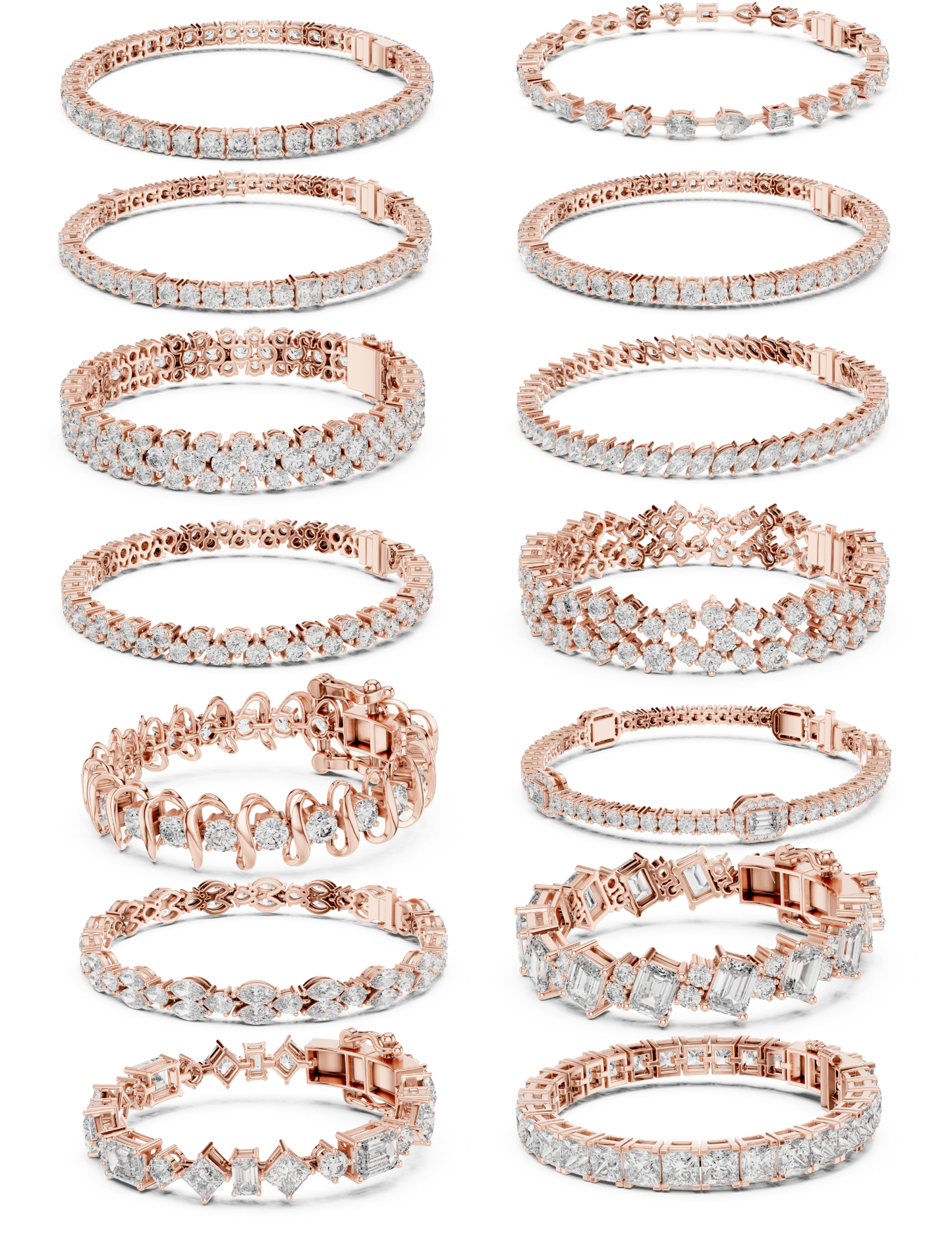 Diamond Tennis & Flexible Link Bracelet CAD Files – 16 Design Mega Collection | 3DM & STL Download