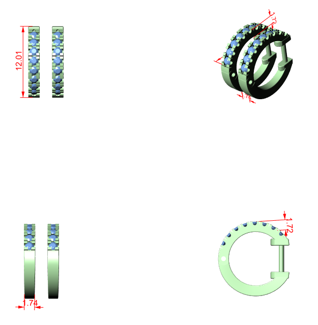 Diamond Hoop & Huggie Earrings CAD Files – 23 Design Mega Collection | 3DM & STL Download