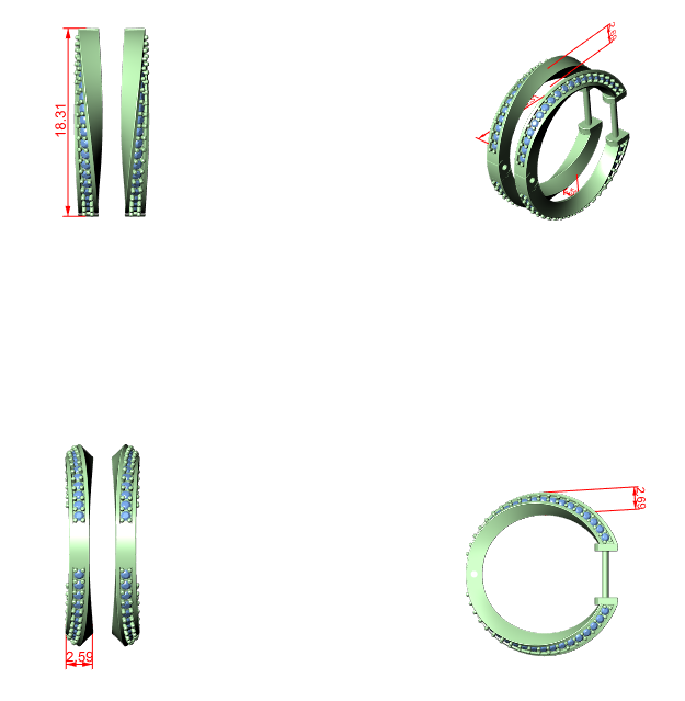 Diamond Hoop & Huggie Earrings CAD Files – 23 Design Mega Collection | 3DM & STL Download