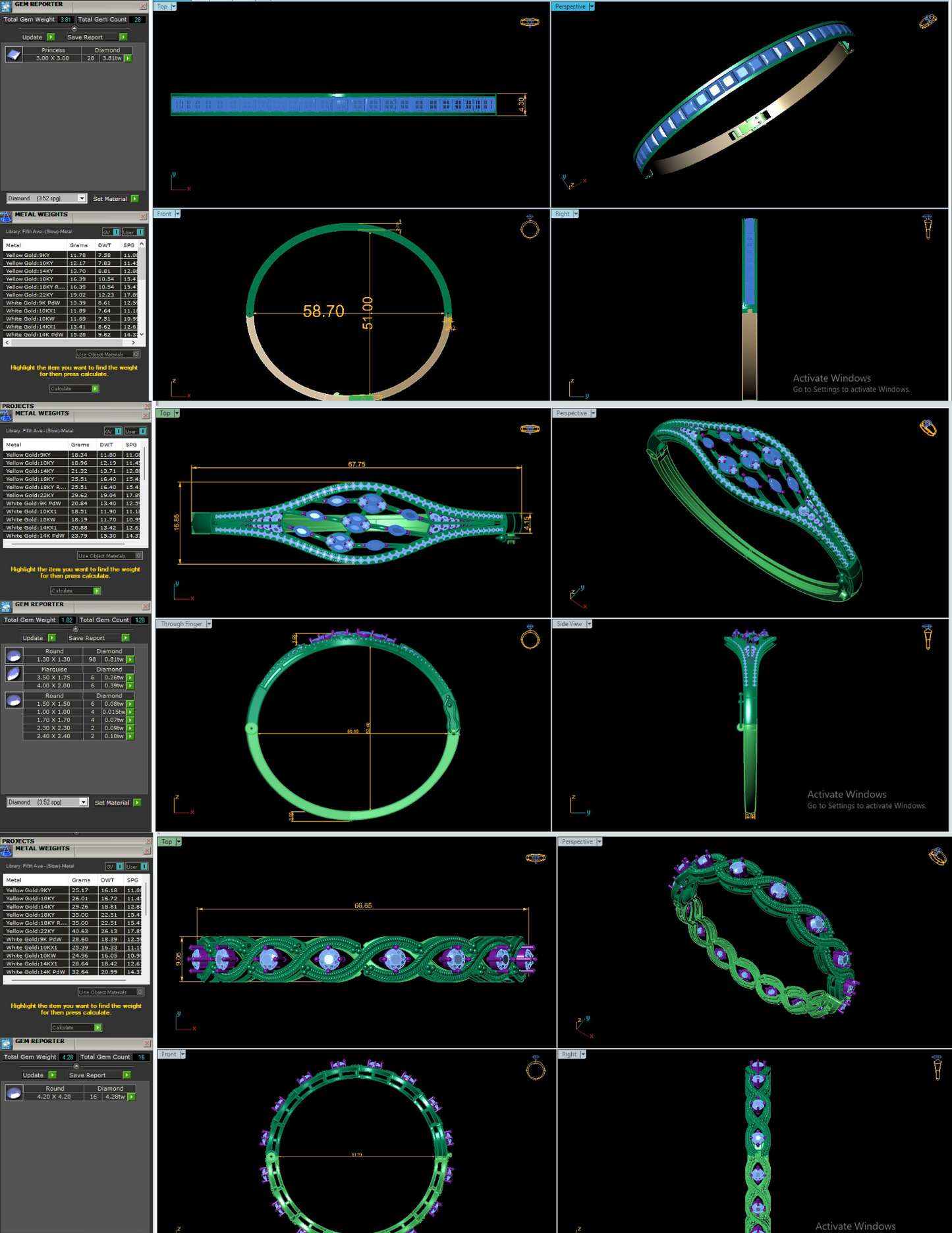 Women's Bangle CAD Files – Technical Collection with Gem & Metal Reports | 3DM & STL Download