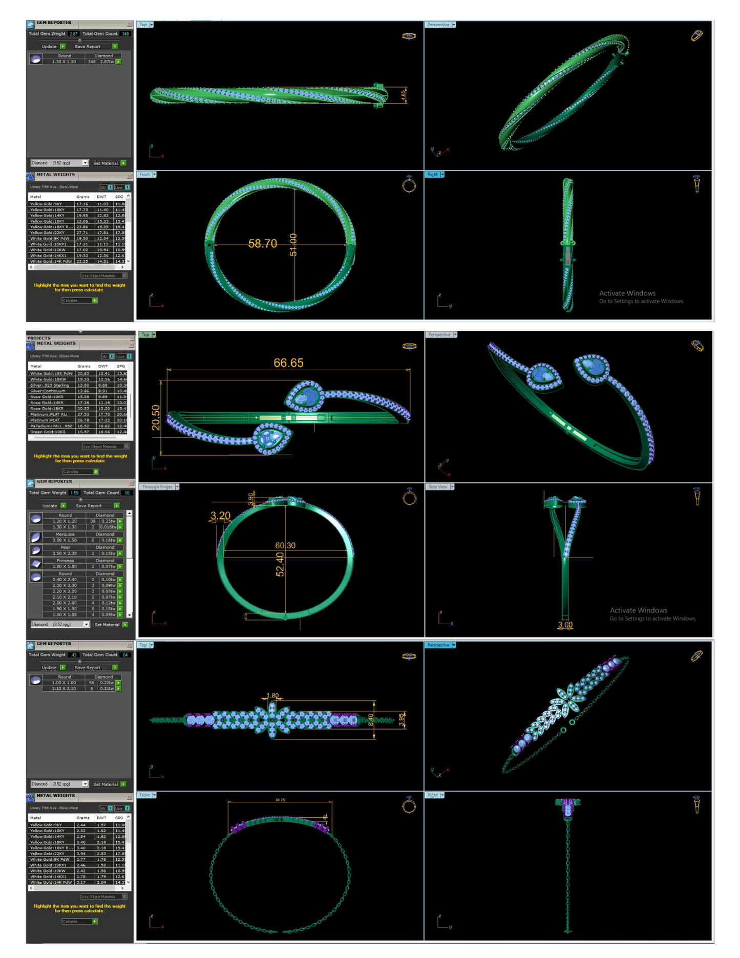 Women's Bangle CAD Files – Technical Collection with Gem & Metal Reports | 3DM & STL Download