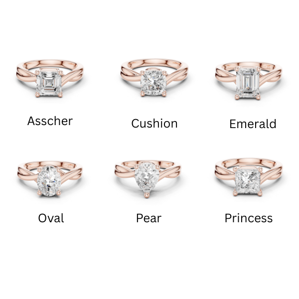 Twist Band Solitaire Ring CAD Files – 6 Diamond Shape Collection | 3DM & STL Download