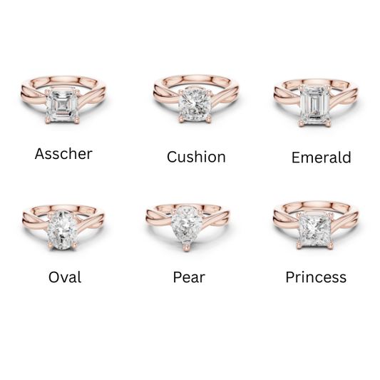 Twist Band Solitaire Ring CAD Files – 6 Diamond Shape Collection | 3DM & STL Download