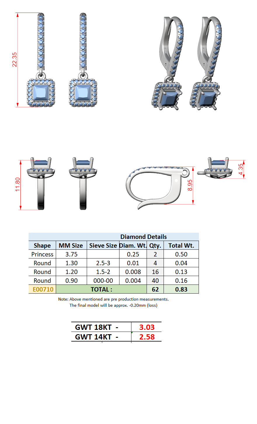 Halo Drop Earrings CAD Files – 7 Shape Collection | 3DM & STL Download
