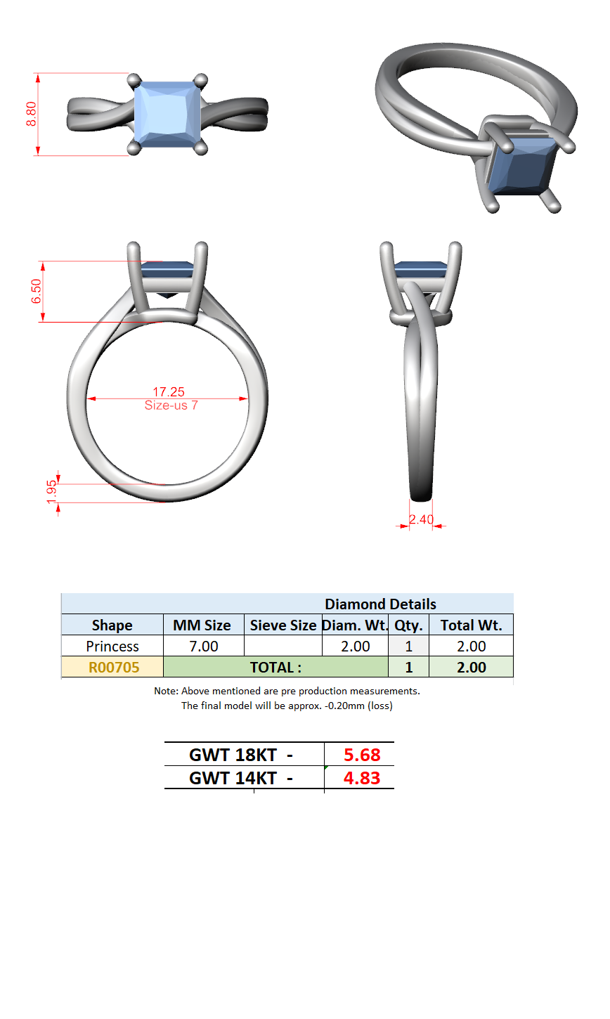 Twist Band Solitaire Ring CAD Files – 6 Diamond Shape Collection | 3DM & STL Download