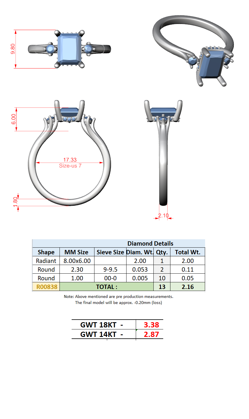 Shoulder Stone Tapered Ring CAD Files – 6 Shape Collection | 3DM & STL Download
