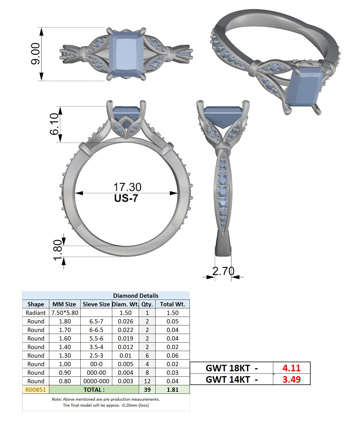Cathedral Shoulder Pavé Band Ring CAD Files – Multi Shape Collection | 3DM & STL Download