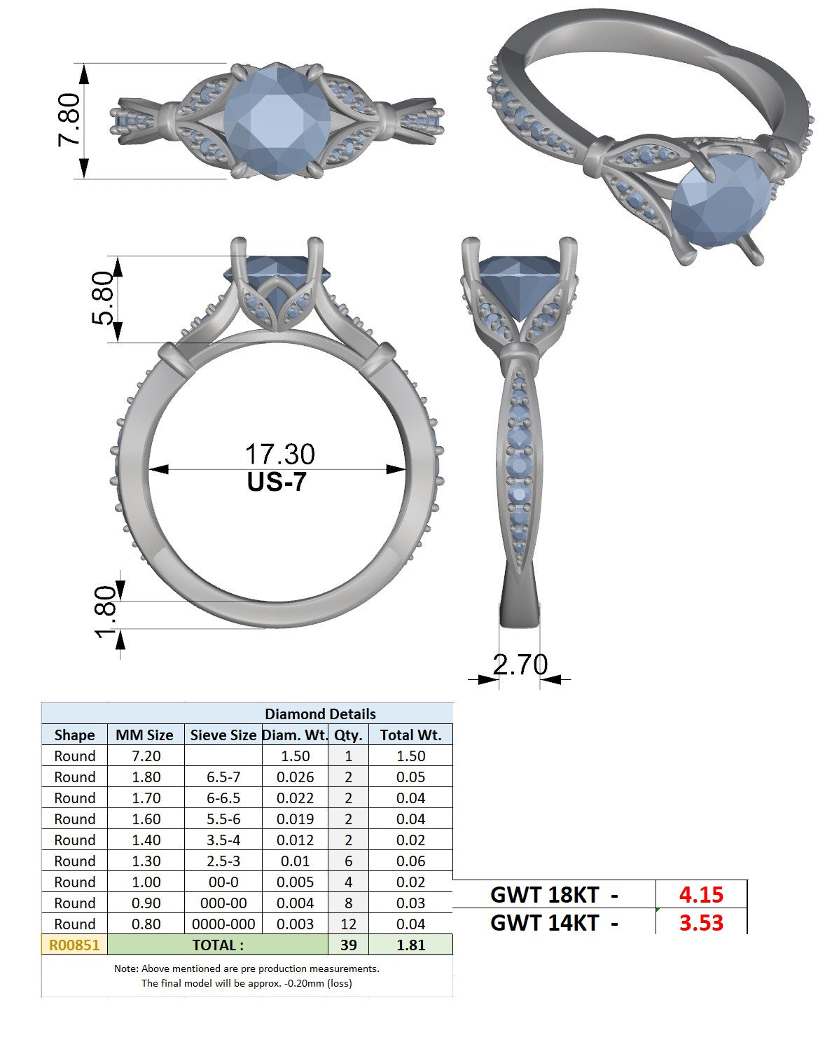 Cathedral Shoulder Pavé Band Ring CAD Files – Multi Shape Collection | 3DM & STL Download