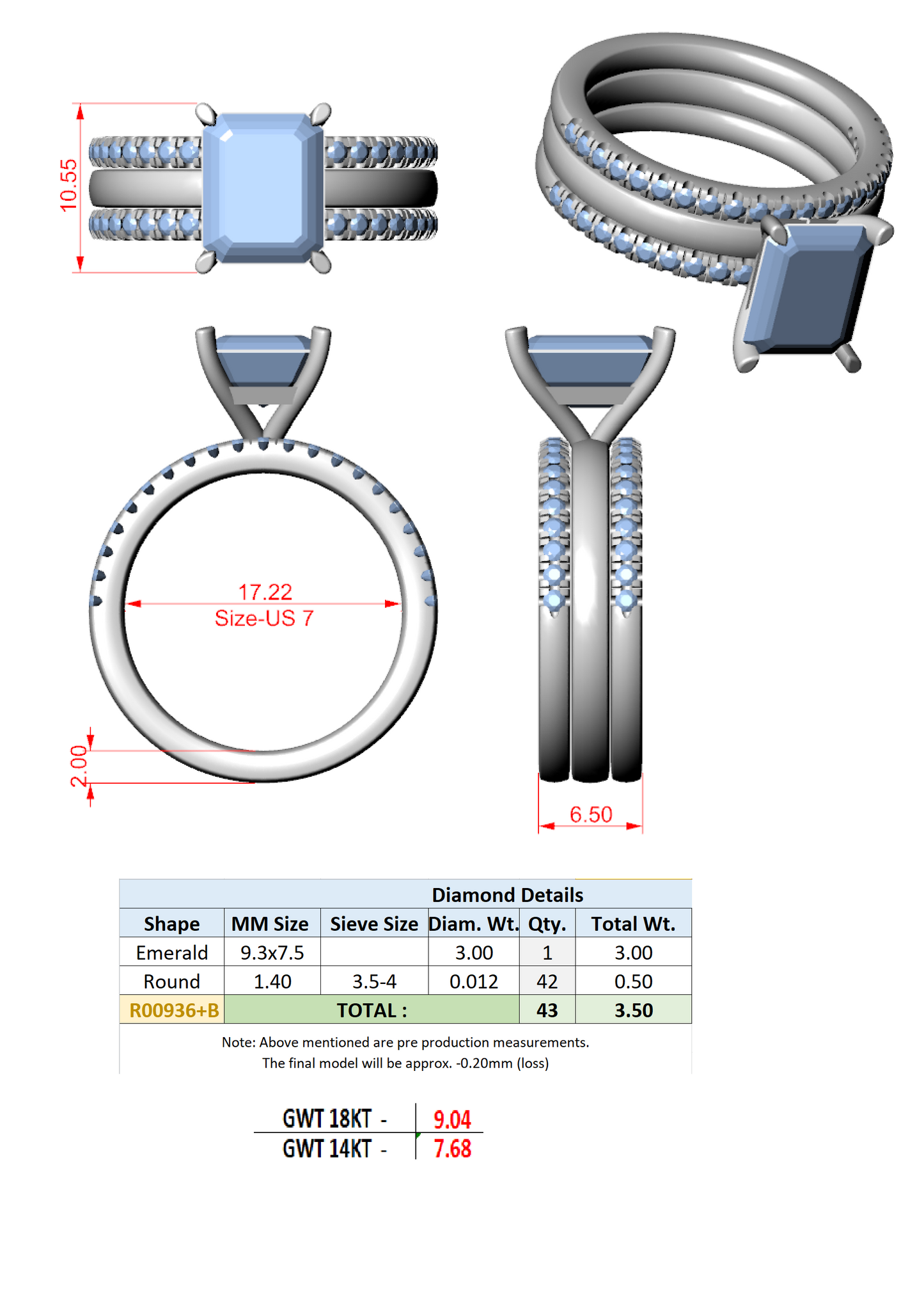 Emerald Cut Stackable Ring CAD Files – 3DM & STL Download