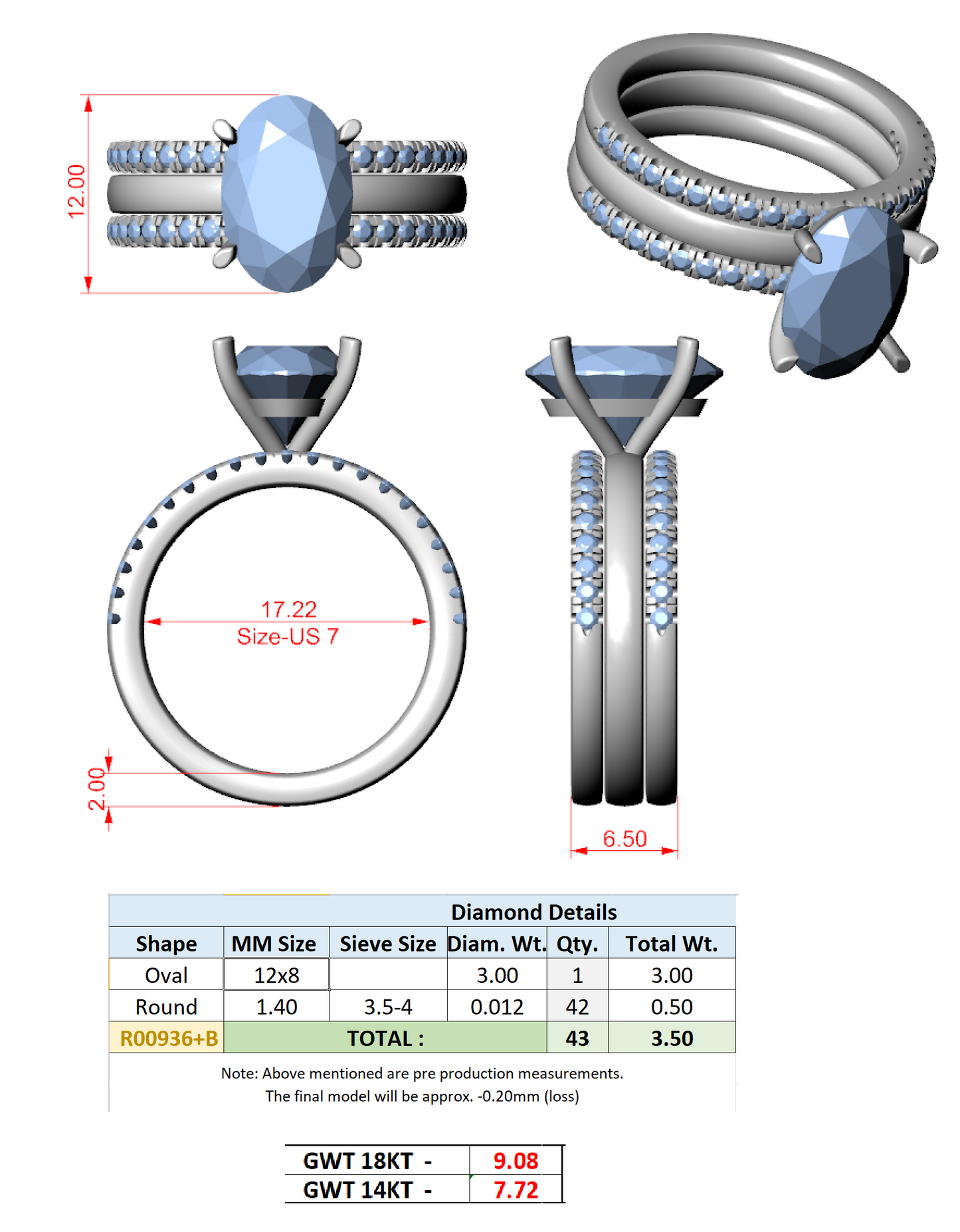 Oval Cut Stackable Ring CAD Files – 3DM & STL Download