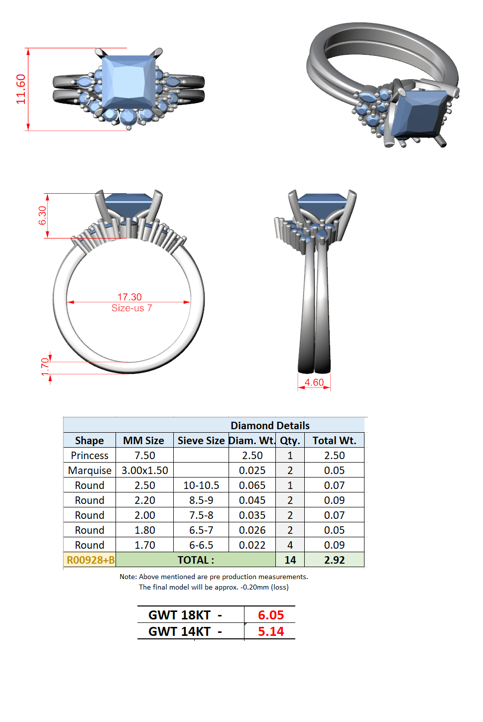 Princess Cut Stackable Ring CAD Files – 3DM & STL Download With Rendered Images