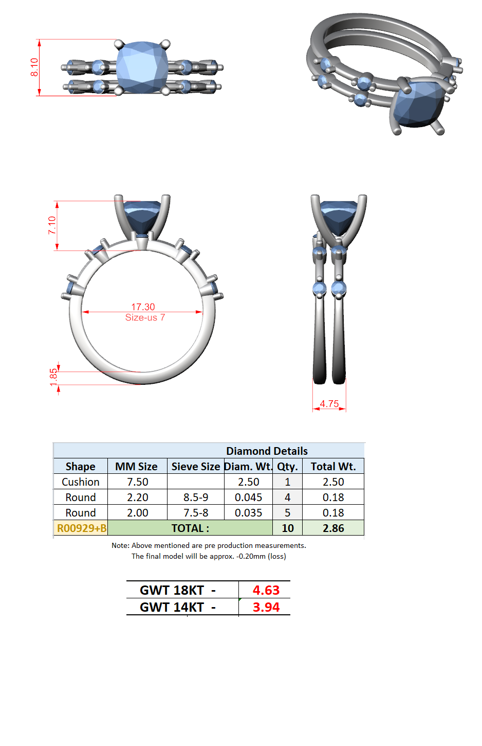 Cushion Cut Stackable Ring CAD Files – 3DM & STL Download