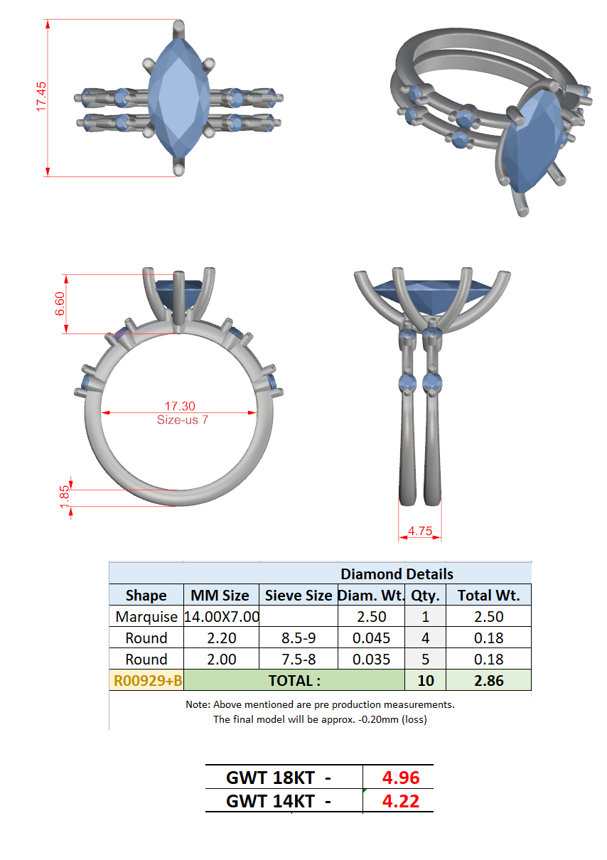Marquise Cut Stackable Ring CAD Files – 3DM & STL Download