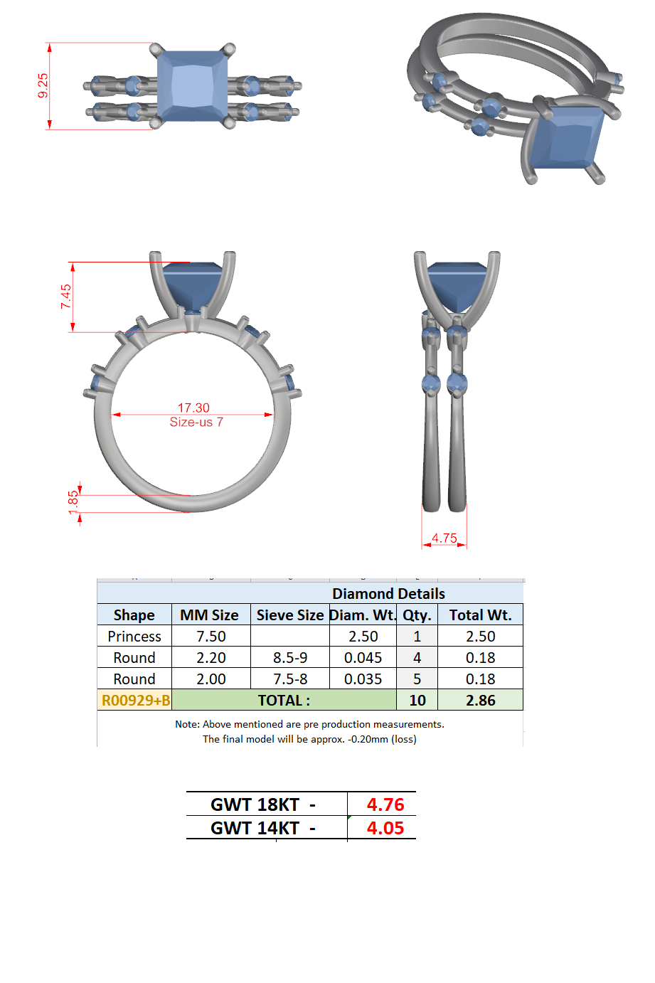 Princess Cut Stackable Ring CAD Files – 3DM & STL Download