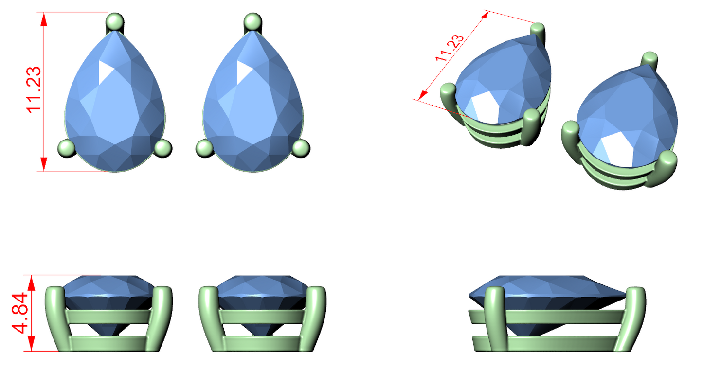 Solitaire Diamond Stud Earrings CAD Files – 6 Shape Collection | 3DM & STL Download