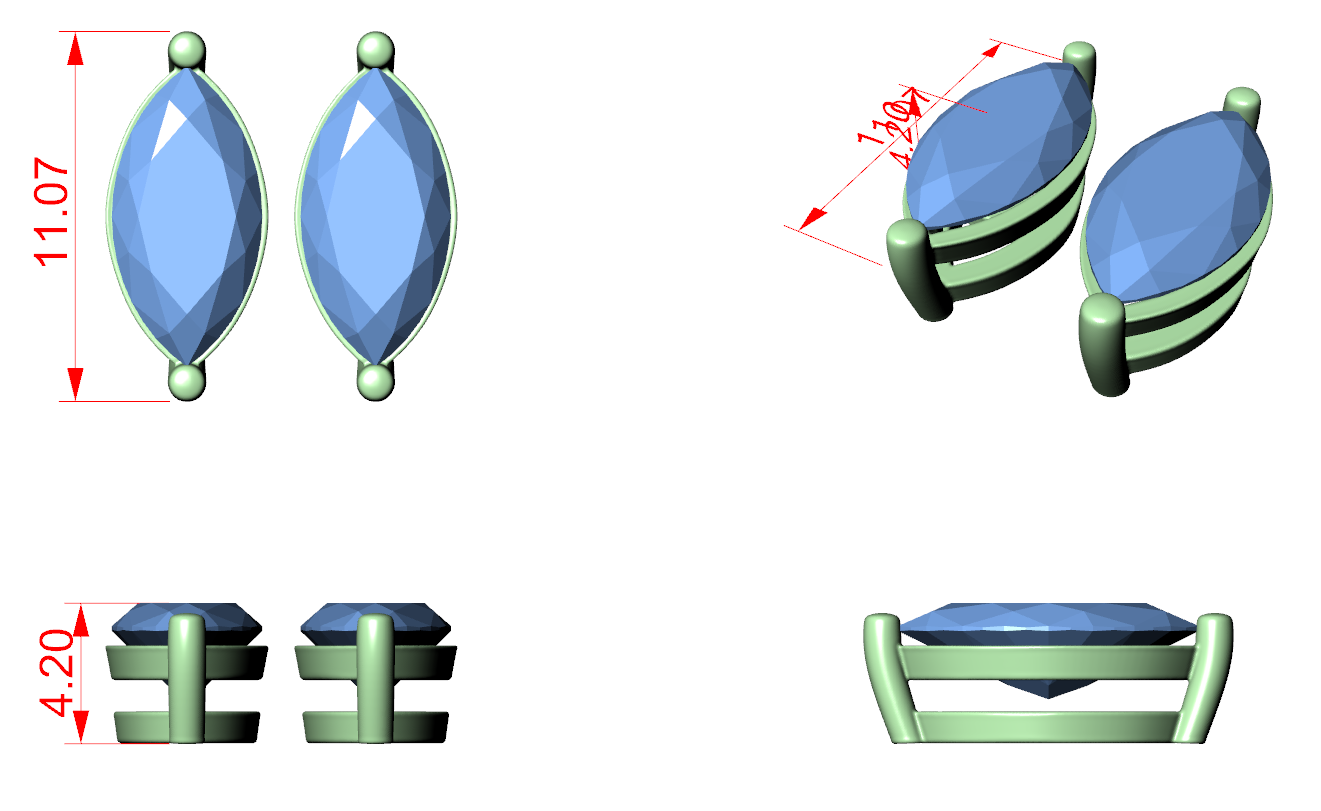Solitaire Diamond Stud Earrings CAD Files – 6 Shape Collection | 3DM & STL Download