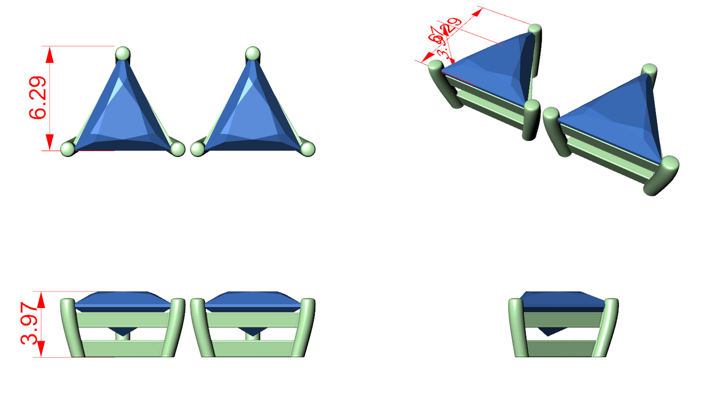 Solitaire Diamond Stud Earrings CAD Files – 6 Shape Collection | 3DM & STL Download