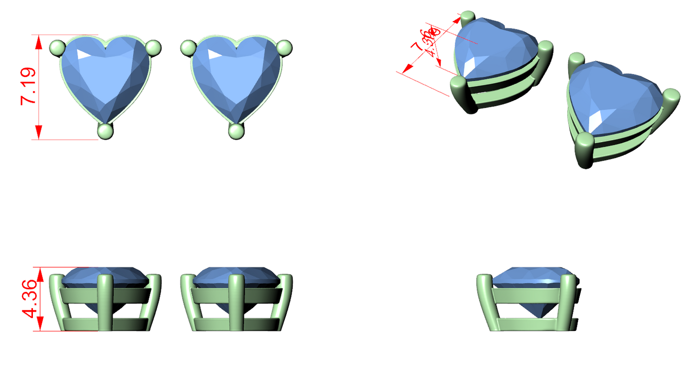 Solitaire Diamond Stud Earrings CAD Files – 6 Shape Collection | 3DM & STL Download