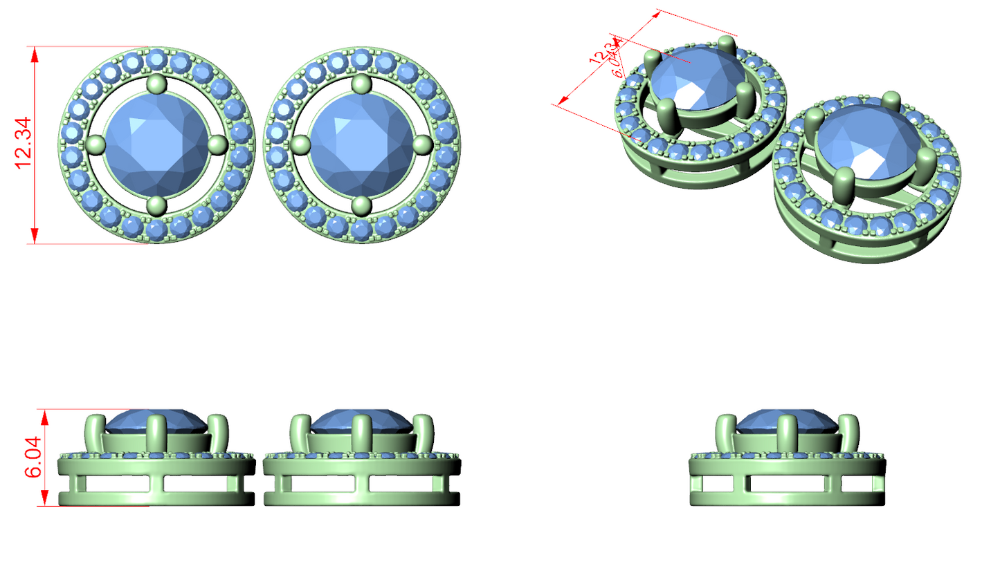 Diamond Stud Earrings CAD Files – 15 Design Collection | 3DM & STL Download