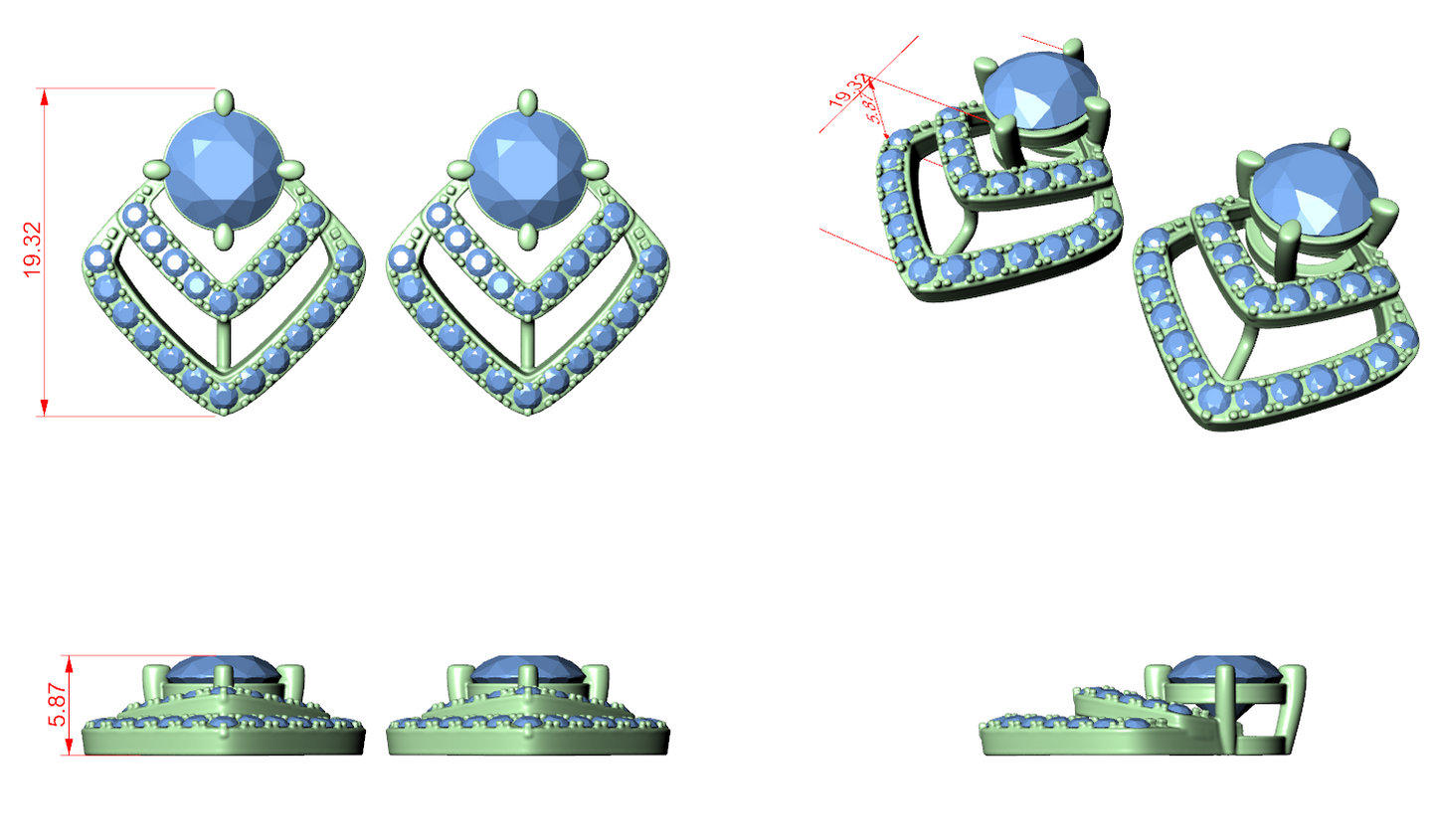 Diamond Stud Earrings CAD Files – 15 Design Collection | 3DM & STL Download