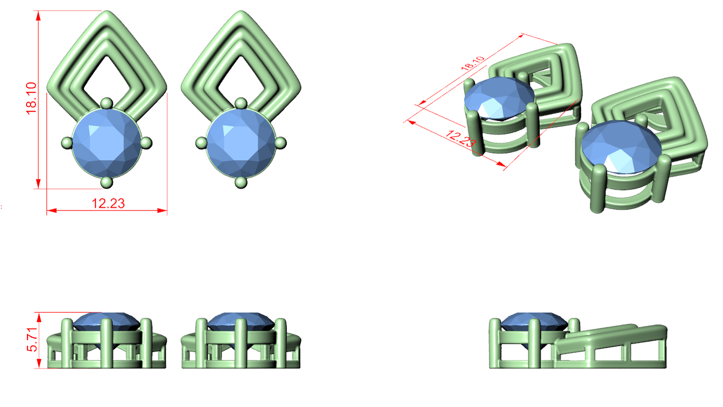 Diamond Stud Earrings CAD Files – 15 Design Collection | 3DM & STL Download