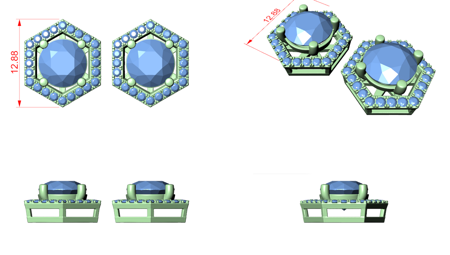 Diamond Stud Earrings CAD Files – 15 Design Collection | 3DM & STL Download