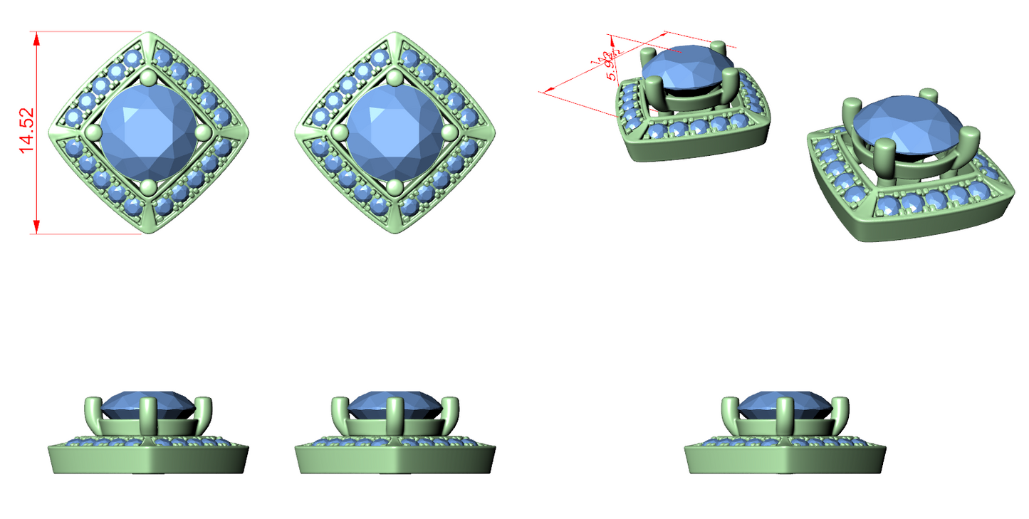 Diamond Stud Earrings CAD Files – 15 Design Collection | 3DM & STL Download