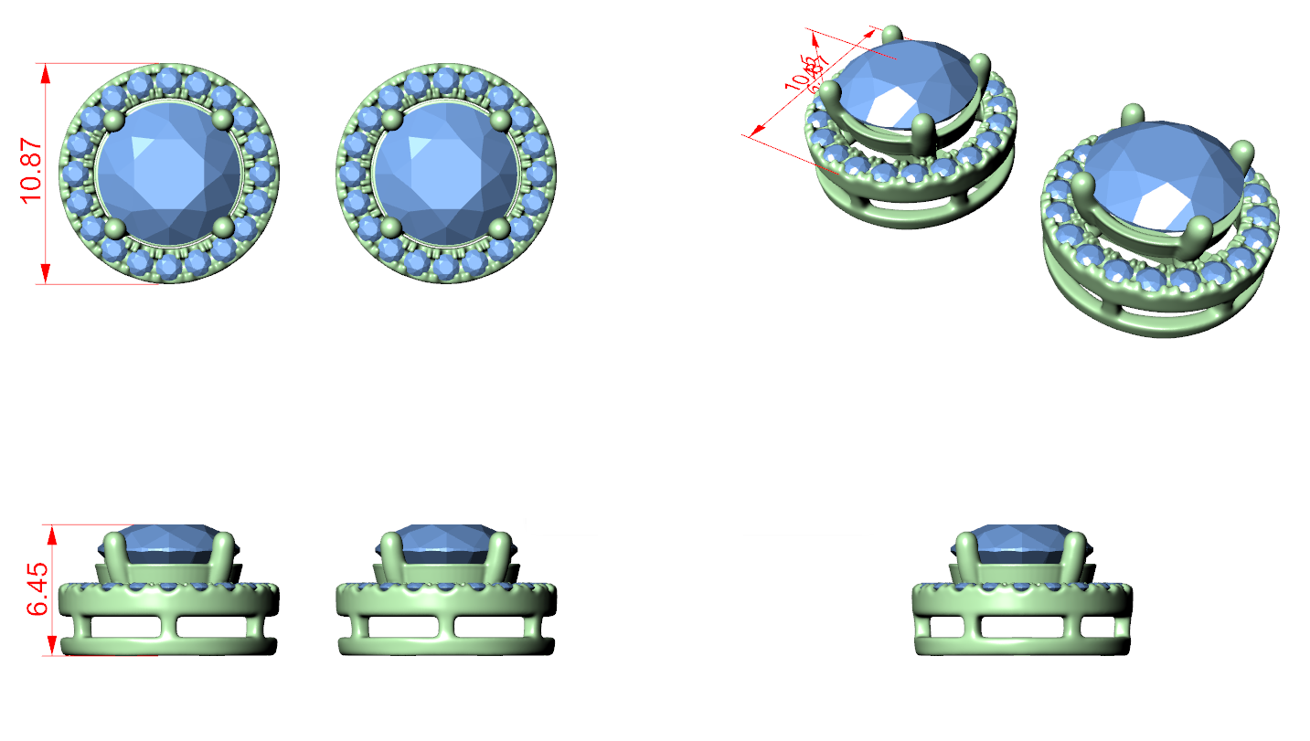 Diamond Stud Earrings CAD Files – 15 Design Collection | 3DM & STL Download