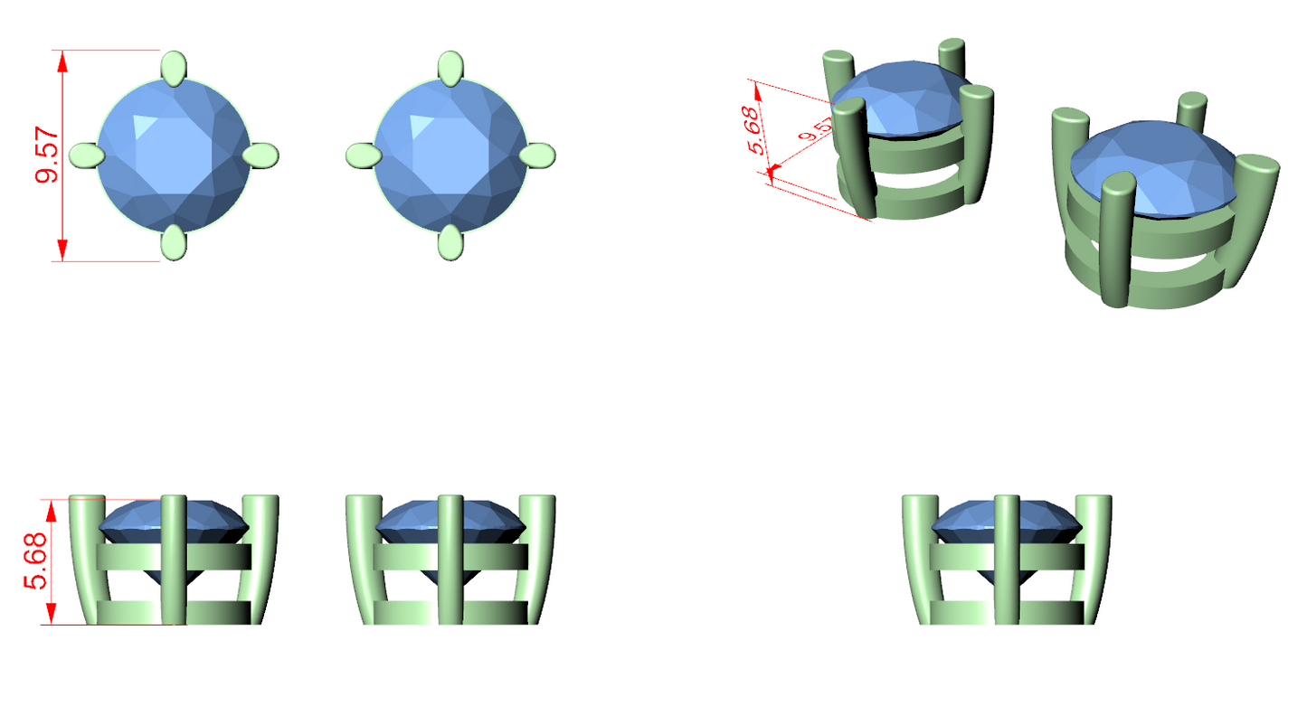 Diamond Stud Earrings CAD Files – 15 Design Collection | 3DM & STL Download