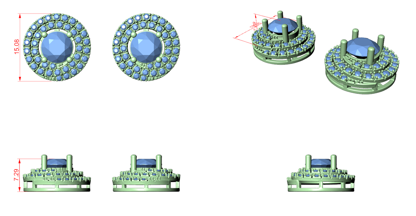 Diamond Stud Earrings CAD Files – 15 Design Collection | 3DM & STL Download