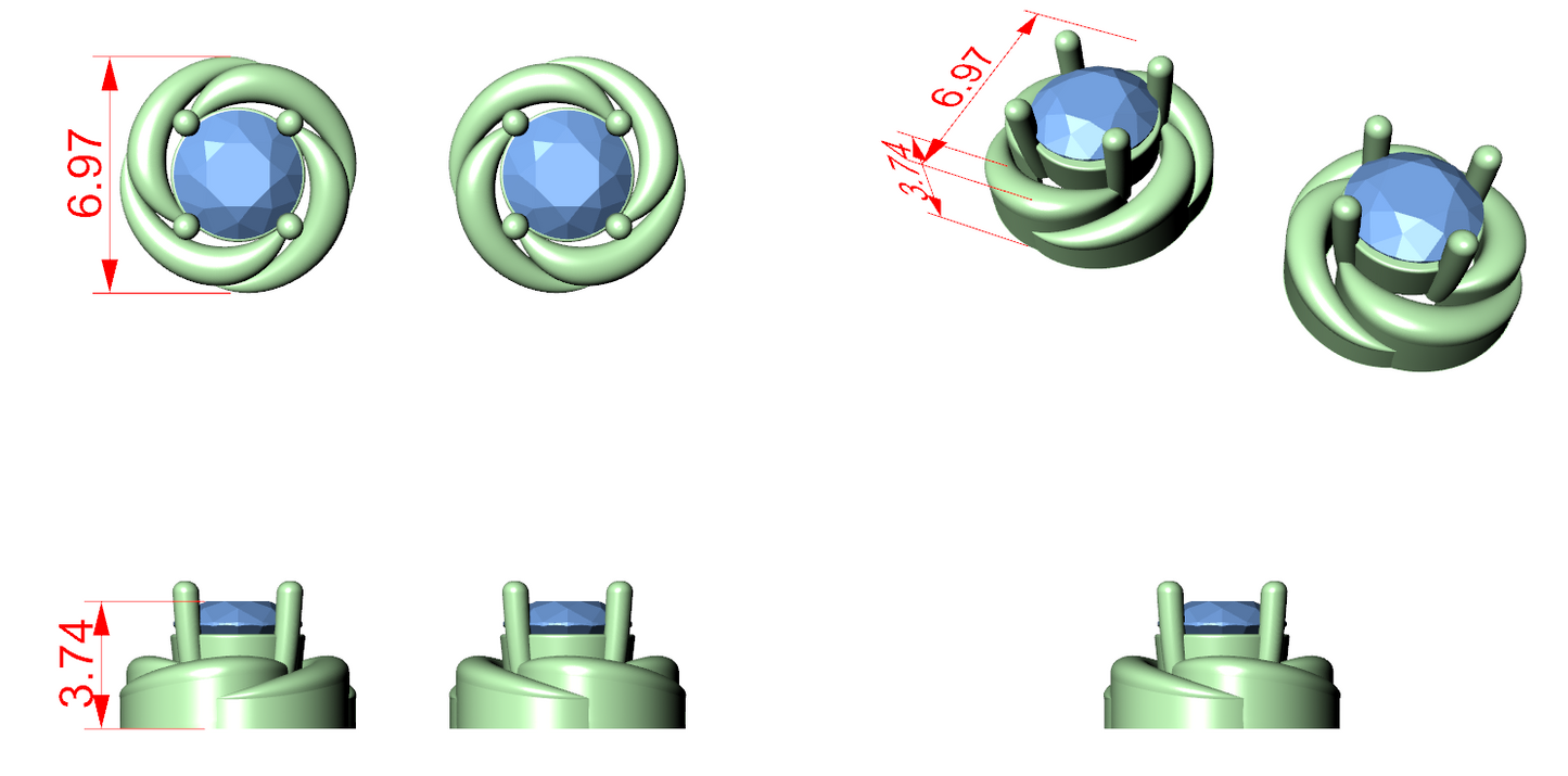 Diamond Stud Earrings CAD Files – 15 Design Collection | 3DM & STL Download