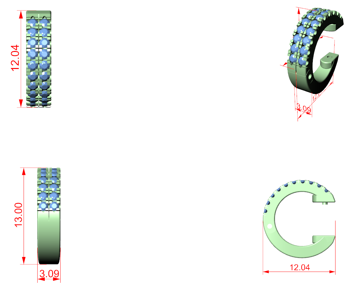 Diamond Hoop & Huggie Earrings CAD Files – 23 Design Mega Collection | 3DM & STL Download