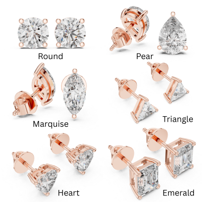Solitaire Diamond Stud Earrings CAD Files – 6 Shape Collection | 3DM & STL Download