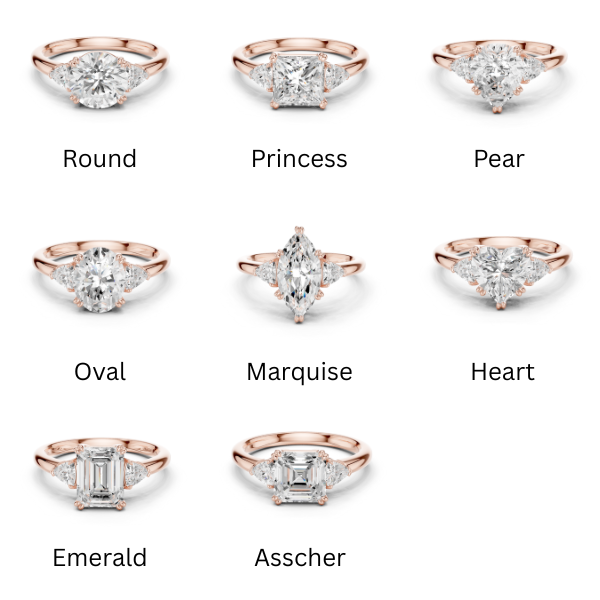 Trilogy Ring CAD Files – 8 Diamond Shape Collection | 3DM & STL Download"