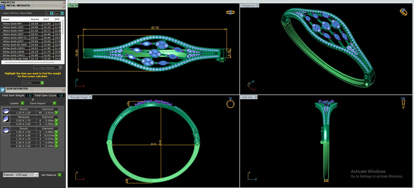 Women's Bangle CAD Files – Technical Collection with Gem & Metal Reports | 3DM & STL Download
