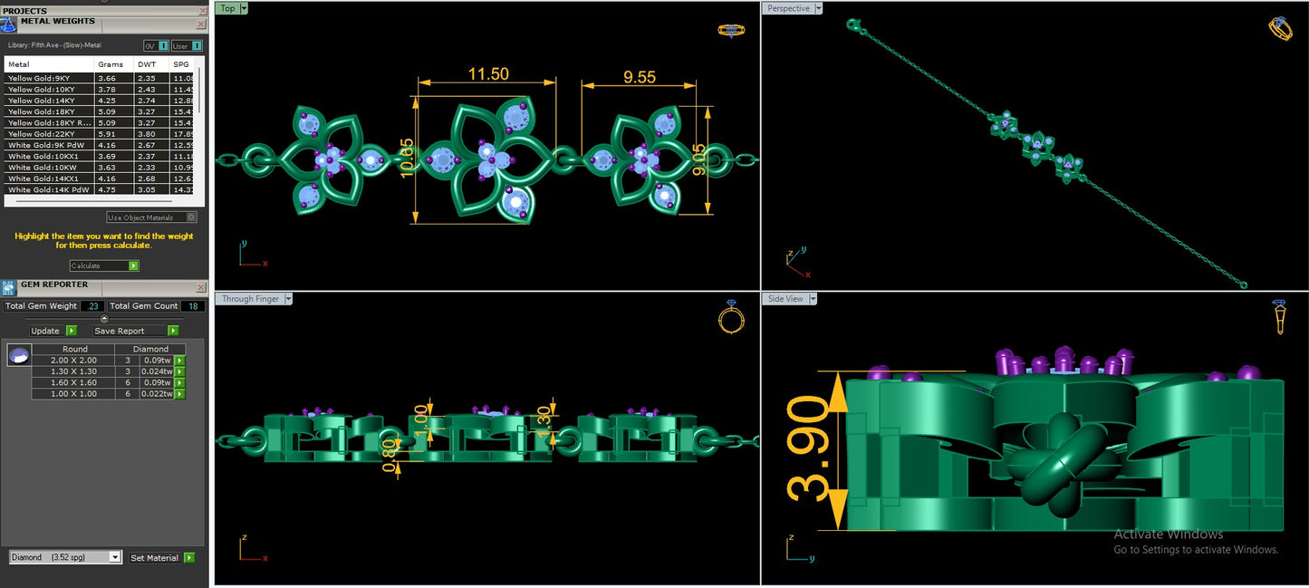 Women's Bangle CAD Files – Technical Collection with Gem & Metal Reports | 3DM & STL Download