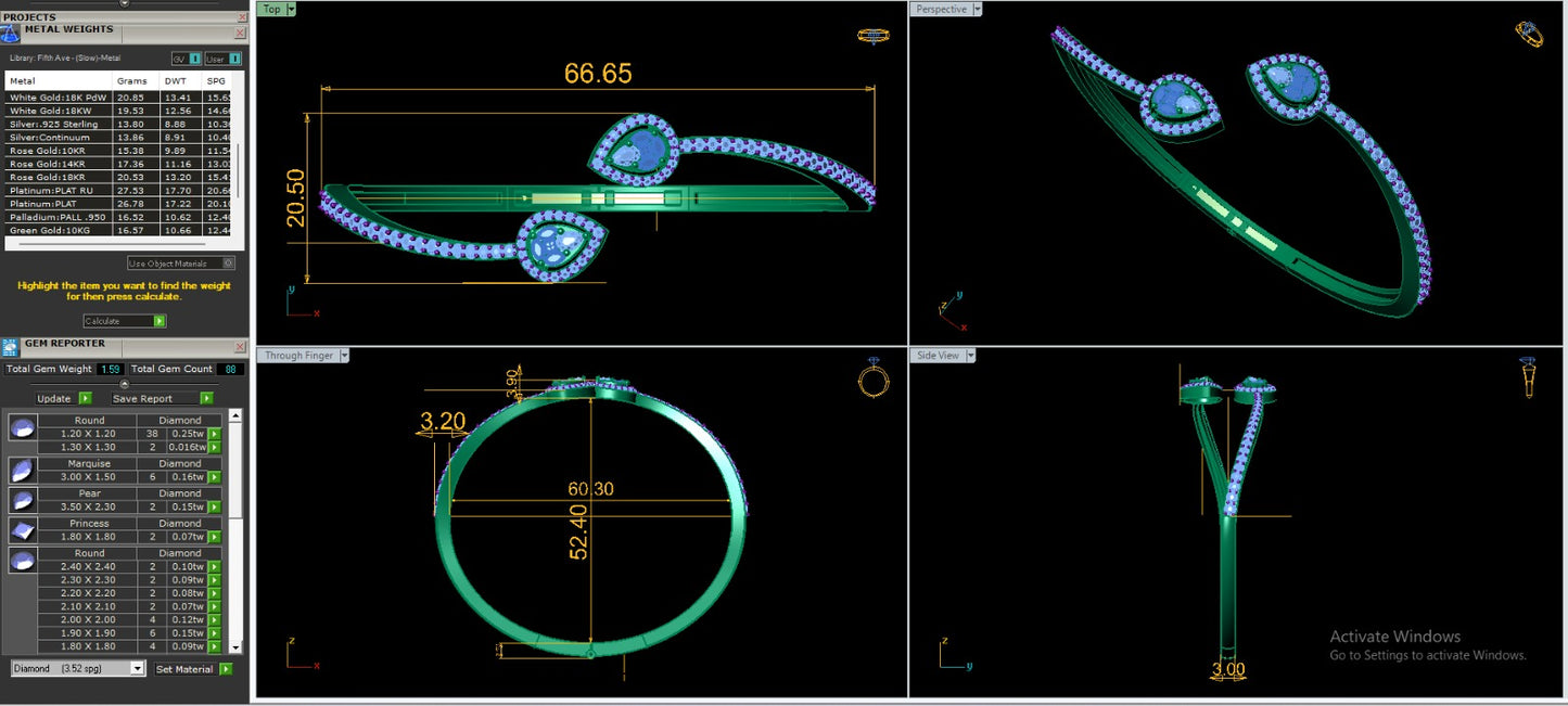 Women's Bangle CAD Files – Technical Collection with Gem & Metal Reports | 3DM & STL Download
